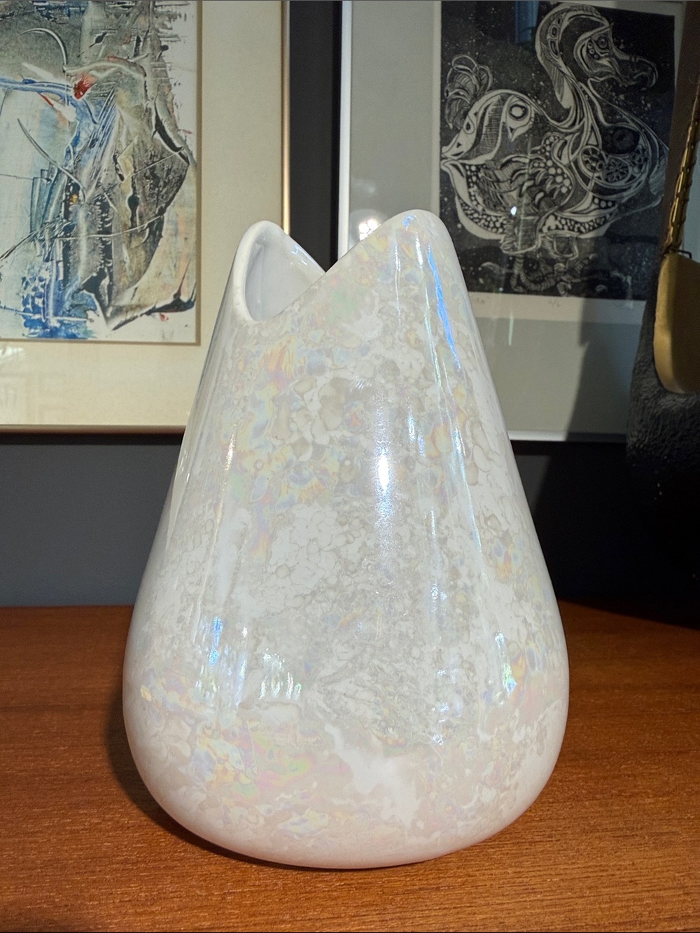 Mccoy Iridescent White Pearl-Glaze Ceramic Vase